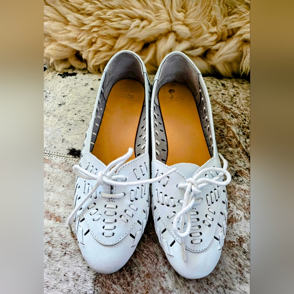 White Woven Leather Women's Loafers